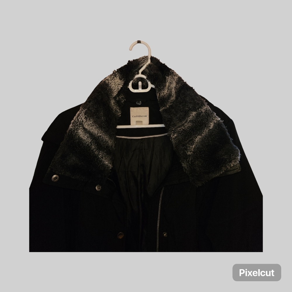 Croft & Bartow Women's Black Quilted Coat 2X With Faux Fur Collar/Hood - Picture 3 of 5